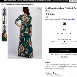 NWT MAXI Maternity dress, pink blush with belt, 3/4 length arms